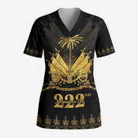 Ayiti 222nd Independence Day Anniversary Scrub Top Haiti Gold VeVe Pattern - Wonder Print Shop