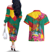 Personalized Grenada Independence Day 1974 Couples Matching Off The Shoulder Long Sleeve Dress and Hawaiian Shirt La Gwinad Dove Armadillo Together - Wonder Print Shop
