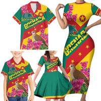 Personalized Grenada Independence Day 1974 Family Matching Short Sleeve Bodycon Dress and Hawaiian Shirt La Gwinad Dove Armadillo Together - Wonder Print Shop