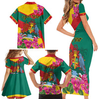 Personalized Grenada Independence Day 1974 Family Matching Short Sleeve Bodycon Dress and Hawaiian Shirt La Gwinad Dove Armadillo Together - Wonder Print Shop