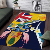 Turks and Caicos Islands Area Rug Coat Of Arms Tropical Flowers