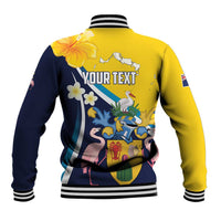 Personalised Turks and Caicos Islands Baseball Jacket Coat Of Arms Tropical Flowers