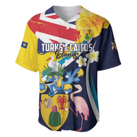 Personalised Turks and Caicos Islands Baseball Jersey Coat Of Arms Tropical Flowers