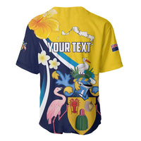 Personalised Turks and Caicos Islands Baseball Jersey Coat Of Arms Tropical Flowers