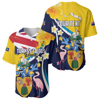 Personalised Turks and Caicos Islands Baseball Jersey Coat Of Arms Tropical Flowers