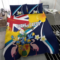 Turks and Caicos Islands Bedding Set Coat Of Arms Tropical Flowers