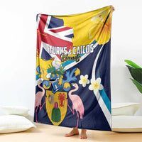 Turks and Caicos Islands Blanket Coat Of Arms Tropical Flowers