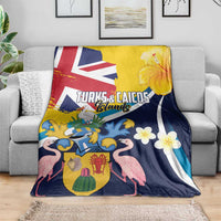 Turks and Caicos Islands Blanket Coat Of Arms Tropical Flowers