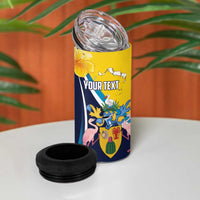 Personalised Turks and Caicos Islands 4 in 1 Can Cooler Tumbler Coat Of Arms Tropical Flowers