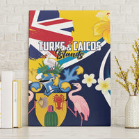 Turks and Caicos Islands Canvas Wall Art Coat Of Arms Tropical Flowers