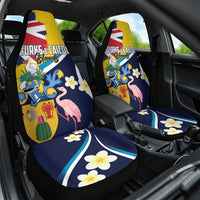 Turks and Caicos Islands Car Seat Cover Coat Of Arms Tropical Flowers