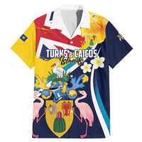 Personalised Turks and Caicos Islands Family Matching Mermaid Dress and Hawaiian Shirt Coat Of Arms Tropical Flowers