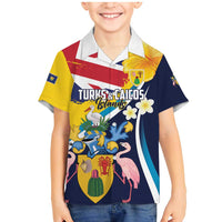 Personalised Turks and Caicos Islands Family Matching Mermaid Dress and Hawaiian Shirt Coat Of Arms Tropical Flowers