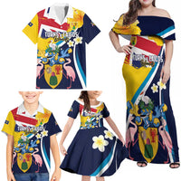 Personalised Turks and Caicos Islands Family Matching Off Shoulder Maxi Dress and Hawaiian Shirt Coat Of Arms Tropical Flowers