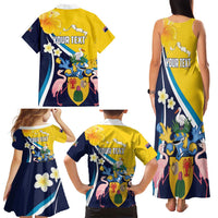 Personalised Turks and Caicos Islands Family Matching Tank Maxi Dress and Hawaiian Shirt Coat Of Arms Tropical Flowers