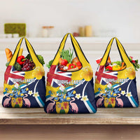 Turks and Caicos Islands Grocery Bag Coat Of Arms Tropical Flowers