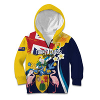Personalised Turks and Caicos Islands Kid Hoodie Coat Of Arms Tropical Flowers