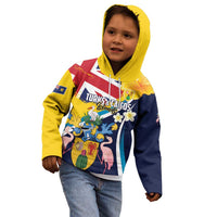Personalised Turks and Caicos Islands Kid Hoodie Coat Of Arms Tropical Flowers
