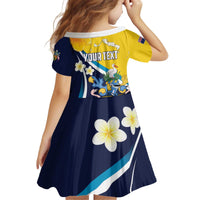 Personalised Turks and Caicos Islands Kid Short Sleeve Dress Coat Of Arms Tropical Flowers