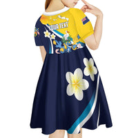 Personalised Turks and Caicos Islands Kid Short Sleeve Dress Coat Of Arms Tropical Flowers