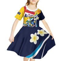 Personalised Turks and Caicos Islands Kid Short Sleeve Dress Coat Of Arms Tropical Flowers