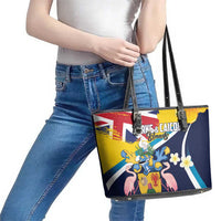 Turks and Caicos Islands Leather Tote Bag Coat Of Arms Tropical Flowers