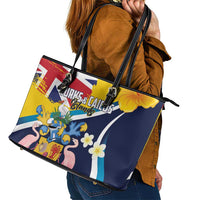 Turks and Caicos Islands Leather Tote Bag Coat Of Arms Tropical Flowers