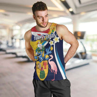 Personalised Turks and Caicos Islands Men Tank Top Coat Of Arms Tropical Flowers