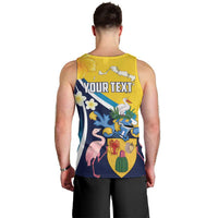 Personalised Turks and Caicos Islands Men Tank Top Coat Of Arms Tropical Flowers