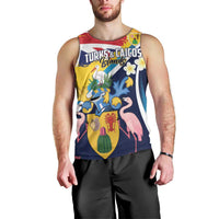 Personalised Turks and Caicos Islands Men Tank Top Coat Of Arms Tropical Flowers