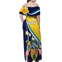 Personalised Turks and Caicos Islands Off Shoulder Maxi Dress Coat Of Arms Tropical Flowers