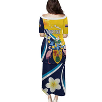 Personalised Turks and Caicos Islands Puletasi Coat Of Arms Tropical Flowers