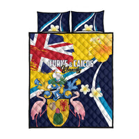 Turks and Caicos Islands Quilt Bed Set Coat Of Arms Tropical Flowers