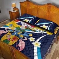 Turks and Caicos Islands Quilt Bed Set Coat Of Arms Tropical Flowers