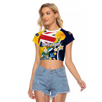 Personalised Turks and Caicos Islands Raglan Cropped T Shirt Coat Of Arms Tropical Flowers