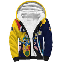 Personalised Turks and Caicos Islands Sherpa Hoodie Coat Of Arms Tropical Flowers