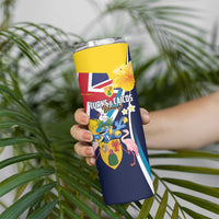 Personalised Turks and Caicos Islands Skinny Tumbler Coat Of Arms Tropical Flowers