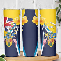 Personalised Turks and Caicos Islands Skinny Tumbler Coat Of Arms Tropical Flowers