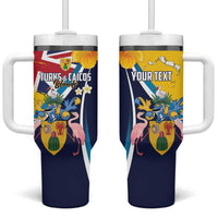 Personalised Turks and Caicos Islands Tumbler With Handle Coat Of Arms Tropical Flowers