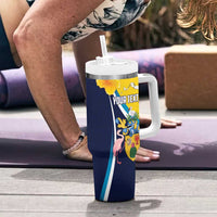 Personalised Turks and Caicos Islands Tumbler With Handle Coat Of Arms Tropical Flowers