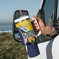 Personalised Turks and Caicos Islands Tumbler With Handle Coat Of Arms Tropical Flowers