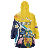 Personalised Turks and Caicos Islands Wearable Blanket Hoodie Coat Of Arms Tropical Flowers