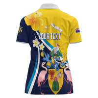 Personalised Turks and Caicos Islands Women Polo Shirt Coat Of Arms Tropical Flowers