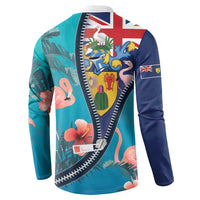 Turks and Caicos Islands Flamingo Button Sweatshirt Zipper Stylized