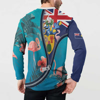Turks and Caicos Islands Flamingo Button Sweatshirt Zipper Stylized