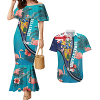 Turks and Caicos Islands Flamingo Couples Matching Mermaid Dress and Hawaiian Shirt Zipper Stylized