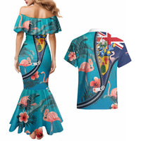 Turks and Caicos Islands Flamingo Couples Matching Mermaid Dress and Hawaiian Shirt Zipper Stylized