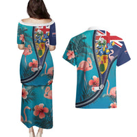 Turks and Caicos Islands Flamingo Couples Matching Puletasi and Hawaiian Shirt Zipper Stylized