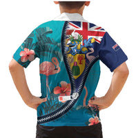 Turks and Caicos Islands Flamingo Family Matching Mermaid Dress and Hawaiian Shirt Zipper Stylized