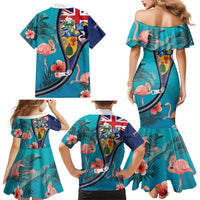 Turks and Caicos Islands Flamingo Family Matching Mermaid Dress and Hawaiian Shirt Zipper Stylized